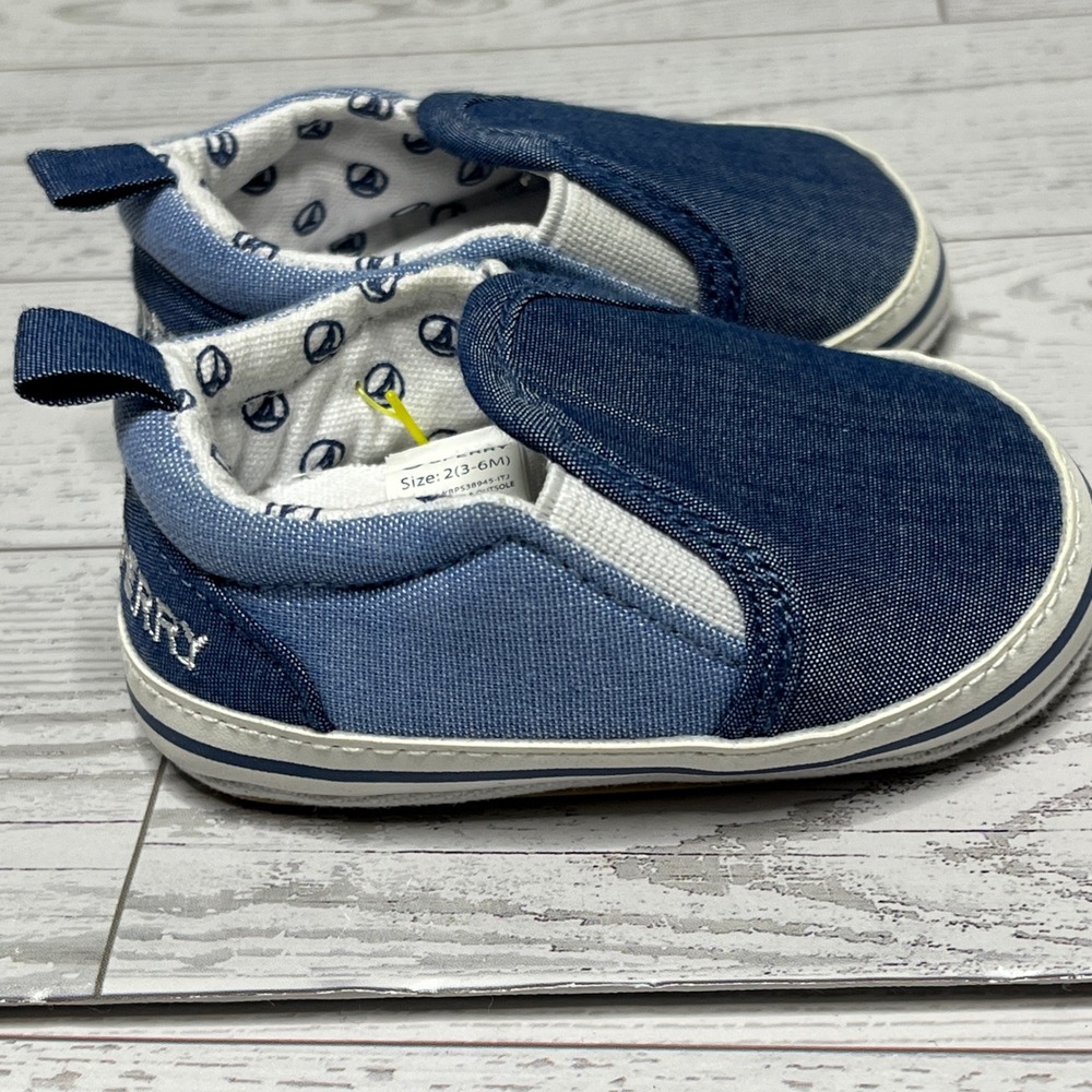 Sperry Infant Blue Denim Slip On Crib Shoes Size 2 (3-6M) Baby Shoes